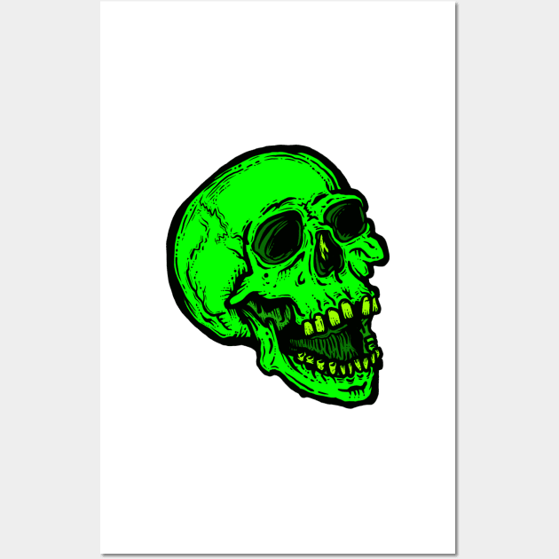 Intense Green Screaming Skull: Bold Pop of color Wall Art by maroonbeard